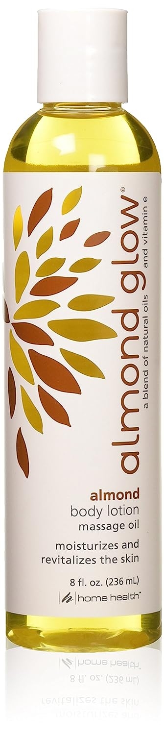 Almond Glow body lotion and massage oil, 8 oz bottle