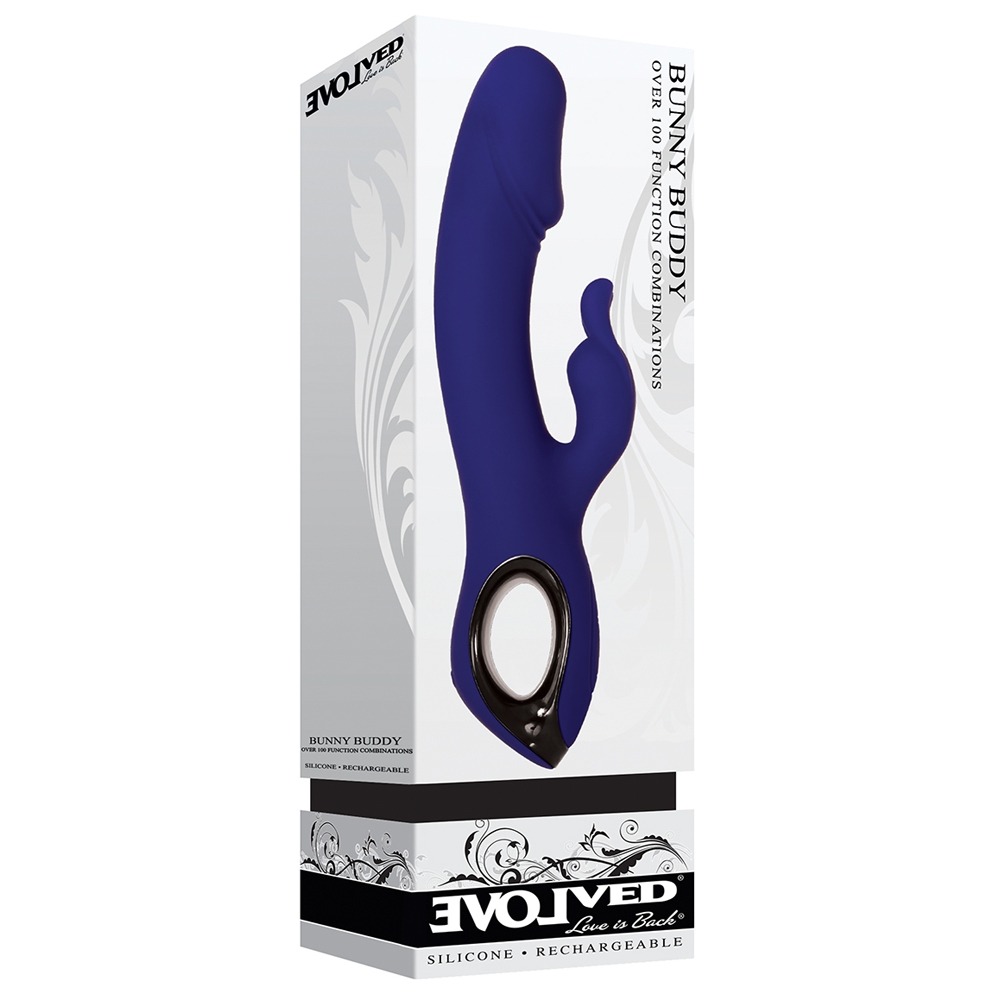 Evolved Bunny Buddy rechargeable silicone rabbit vibrator with ring handle