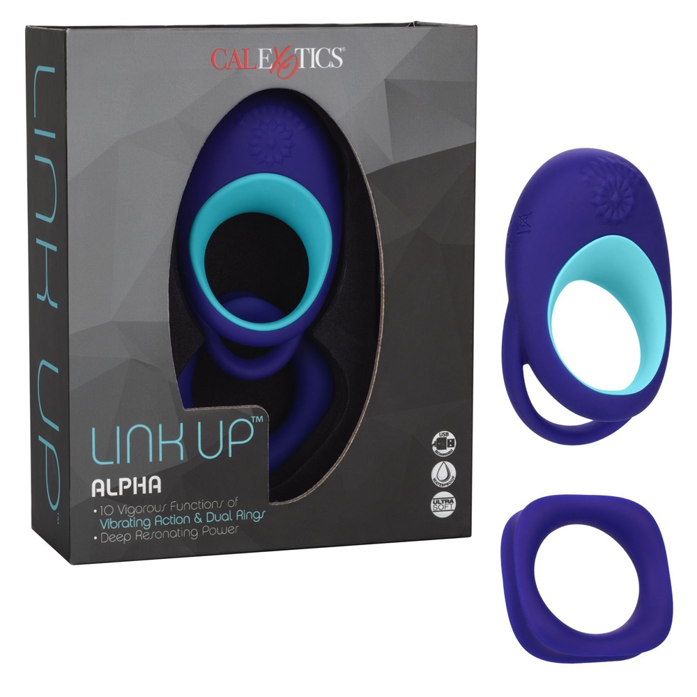 CalExotics Link Up Alpha vibrating silicone couples cock ring set
