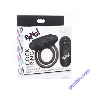 Bang! Silicone Vibrating Cock Ring 28X Bullet Remote Control Black