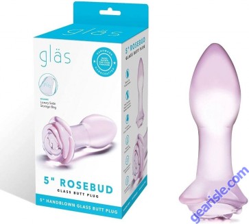 Glas 5" Rosebud Glass Handblown Butt Plug Pink box