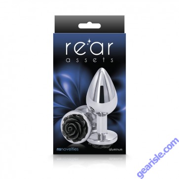 NS Rear Assets Rose Medium Black Chrome Plated Anal Plug box NS Rear Assets Rose Medium Black Chrome Plated Anal Plug box