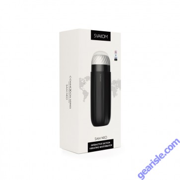 Svakom Sam Neo Black Interactive Suction Vibration Masturbator box