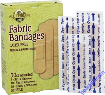 Fabric Bandages Assorted 30 Count Latex Free All Terrain front