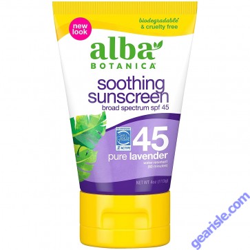 Soothing Sunscreen Pure Lavender Lotion 45 spf 4 Oz Alba Botanica front