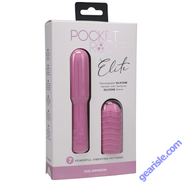 Doc Johnson Pocket Rocket Elite Rechargeable Pink Silicone Vibrator box