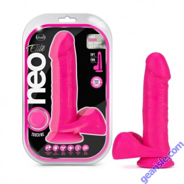 Neo Elite 8'' Silicone Dual Density Cock With Balls Neon Pink Dildo box