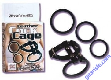 Leather Cock Cage 3 Enhancement Rings