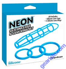 Neon Silicone Cage and Love Ring Set Blue Pipedream
