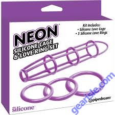 Neon Silicone Cage and Love Ring Set Purple Pipedream