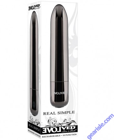 Evolved Real Simple Rechargeable Black Chrome Bullet Vibrator box Evolved Real Simple Rechargeable Black Chrome Bullet Vibrator box