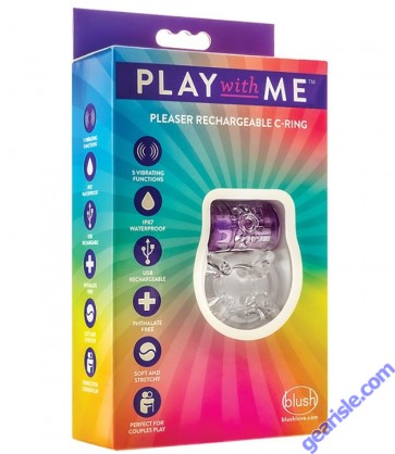 Blush Play With Me Pleaser Rechargeable Waterproof Cock Ring Purple box