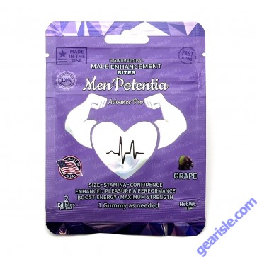 MenPotentia Advance Pro Grape Male Enhancement Gummies packaging showing halal and gelatin-free certification.