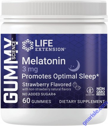 Life Extension Melatonin 3mg Strawberry Flavor 60 Gummies front