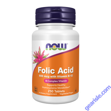 NOW Foods Folic Acid Folate 800mcg with Vitamin B-12 250 Tablets