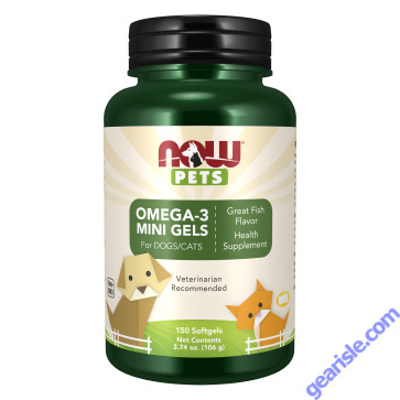 NOW Foods Omega 3 Mini Gels Supplement Formulated for Cats & Dogs 150 Softgels