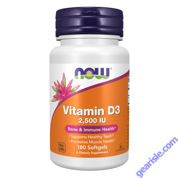 NOW Foods Vitamin D3 Cholecalciferol 2500IU 180 Softgels