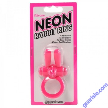 Neon Rabbit Ring Vibrating Pink Silicone Pipedream