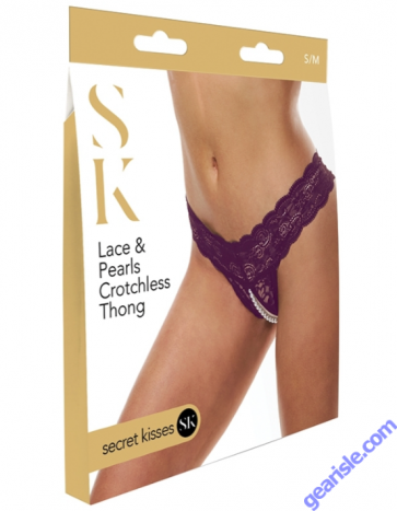 Secret Kisses Lace And Pearls Crotchless Thong Foreplay Panty Purple Secret Kisses Lace And Pearls Crotchless Thong Foreplay Panty Purple