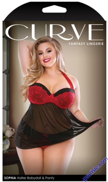 Fantasy Lingerie Sophia Halter Babydoll Sheer Skirt Panty Red