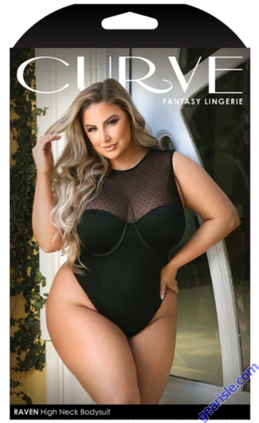 Curve Fantasy Lingerie Raven High Neck Bodysuit Black Snap Crotch Curve Fantasy Lingerie Raven High Neck Bodysuit Black Snap Crotch
