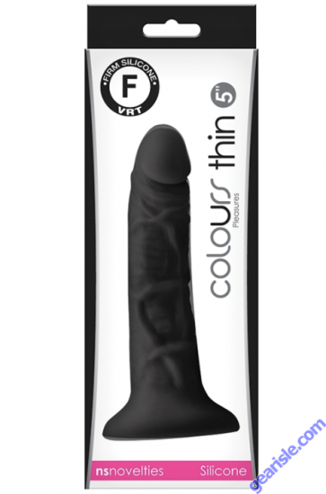 NS Colours Pleasures Thin Dildo Black 5" Silicone box NS Colours Pleasures Thin Dildo Black 5" Silicone box
