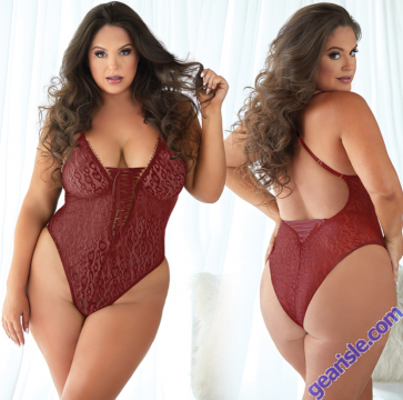 Allure Leopard Lace Up Teddy Burgundy Adjustable Shoulder Straps