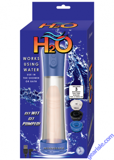 H2O Water Penis Pump Blue Rechargeable Waterproof Silicone H2O Water Penis Pump Blue Rechargeable Waterproof Silicone