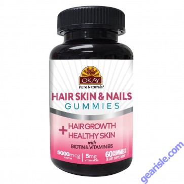 OKAY Gummies Hair Skin Nails 60 Count Cream Soda Flavor Vitamin B5 bottle