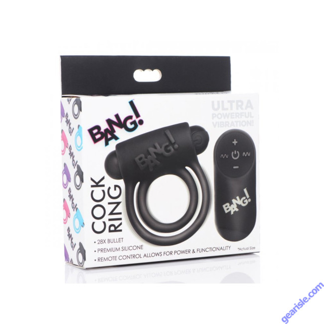 Buy Bang! Silicone Vibrating Cock Ring 28X Bullet Remote Control Black Buy Bang! Silicone Vibrating Cock Ring 28X Bullet Remote Control Black