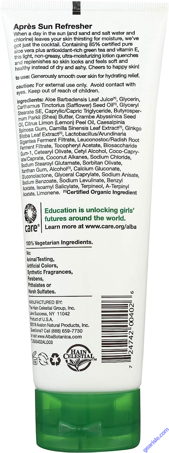 Hydrating After Sun Lotion 85 Aloe Vera 8 Oz Alba Botanica