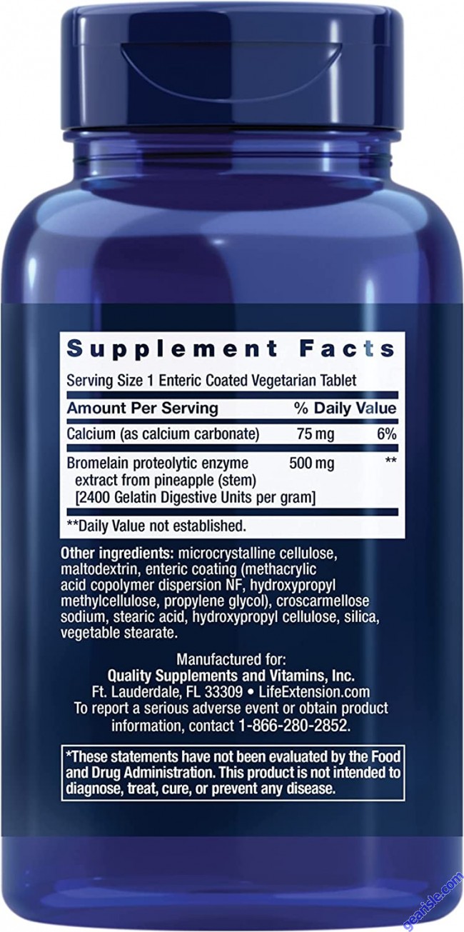 Life Extension SpeciallyCoated Bromelain 500mg 60 Capsules