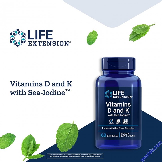 Life Extension Arterial Health Vitamins D and K Sea Iodine 60 Caps