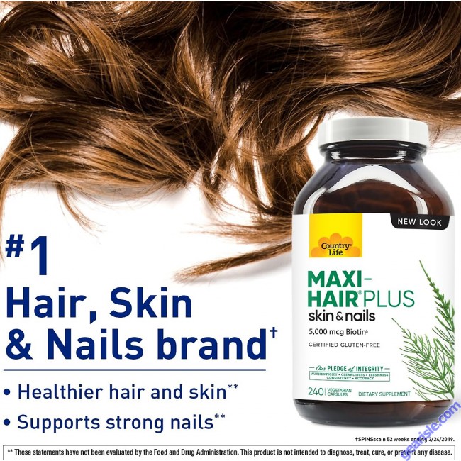 Country Life Maxi Hair Plus Biotin Supplement Healthy Hair Skin & Nails ...