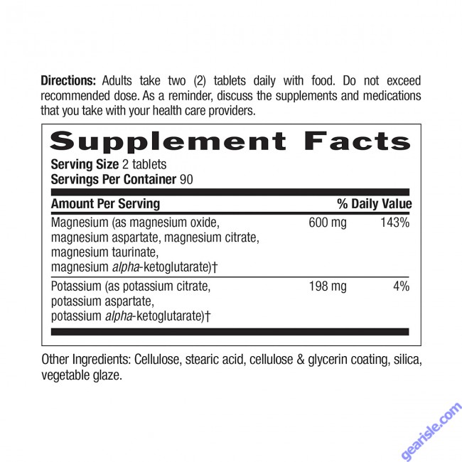 Country Life Magnesium Potassium Aspartate Supports Heart & Bones 180