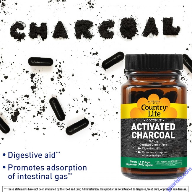 Country Life Activated Charcoal Digestive Aid 260mg 40 Vegan Capsules
