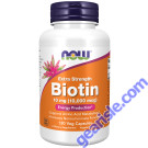 NOW Foods Biotin 10000mcg Extra Strength 120 Veg Capsules