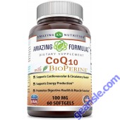 CoQ10 Bioperine 100mg 60 Softgels Gluten Free Amazing Formulas