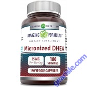 Micronized DHEA 25mg 180 Veggie Caps Gluten Free Amazing Formulas