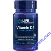 Life Extension Bone Growth Vitamin D3 25 mcg 1000 IU 250 Softgels bottle