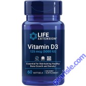 Life Extension Vitamin D3 125 mcg 5000 IU 60 Softgels bottle