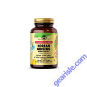Solgar Korean Ginseng Root Extract bottle front: Standardized Full Potency, 60 vegetable capsules, Non-GMO, vegan