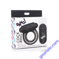 Bang! Silicone Vibrating Cock Ring 28X Bullet Remote Control Black