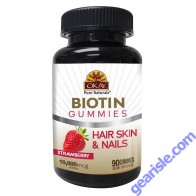 OKAY Gummies Biotin 90 Count Strawberry Flavor Hair Skin Nail Support