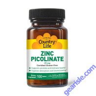 Country Life Zinc Picolinate 25mg Skincare Prostate & Immune Health 100 Capsules
