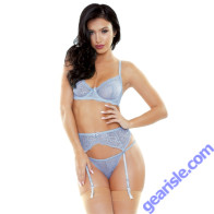 Cindy Sparkle Lace Bra Garter Belt G-string Set Tease B467