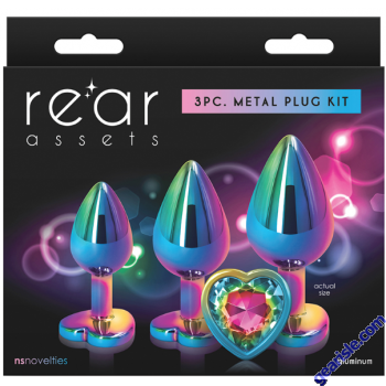 Rear Assets Heart Trainer Kit Metal Anal Plug Rainbow Color box