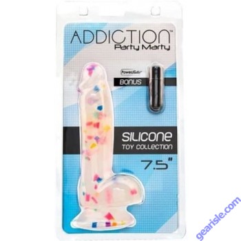 Addiction Party Marty Rainbow 7.5" Silicone Dildo Power Bullet