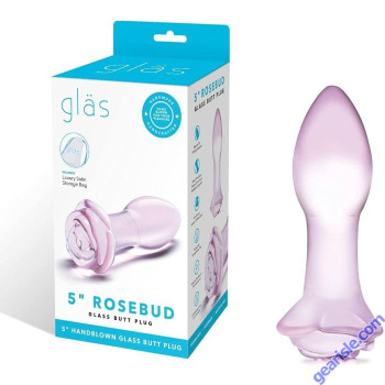 Glas 5" Rosebud Glass Handblown Butt Plug Pink box
