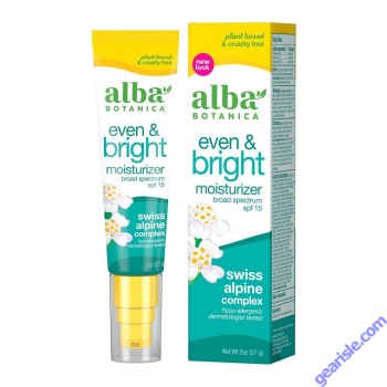 Even and Bright Moisturizer Broad Spectrum 15 SPF 2 Oz Alba Botanica box